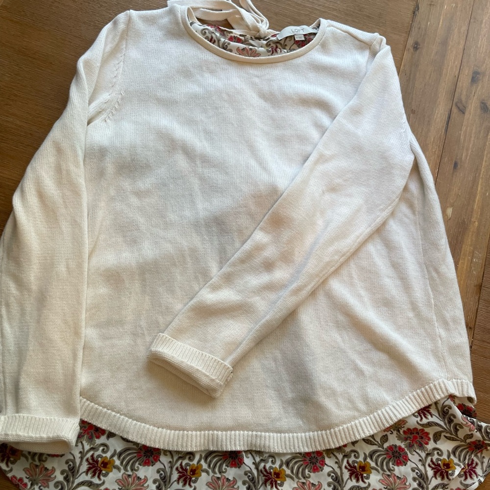 LOFT Mixed Media Cream Sweater- M